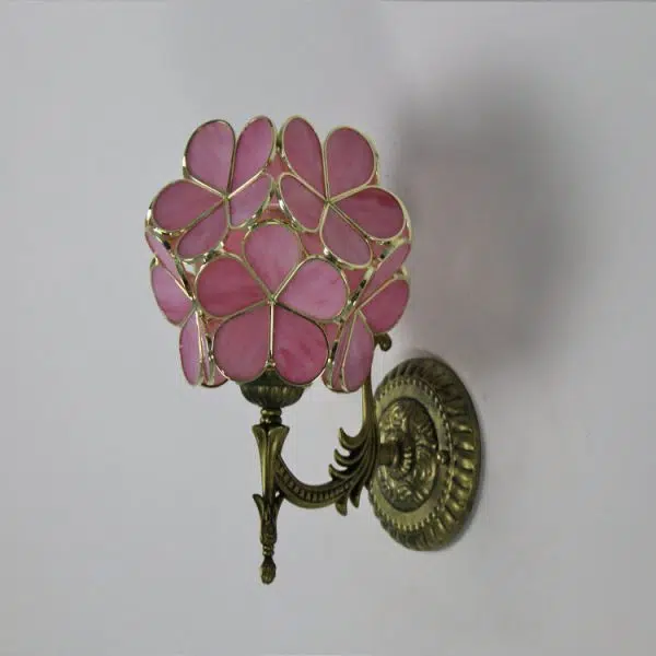European Vintage Tiffany Flower Shaped Glass Metal 1-Light Wall Sconce Lamp - Image 16