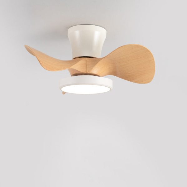 Contemporary Industrial Round Wood Grain Acrylic ABS LED Semi-Flush Mount Ceiling Fan Light For Living Room - Image 9