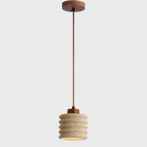 Japanese Wabi-Sabi Yellow Travertine Cylinder Lampshade Wood 1-Light Pendant Light - Image 7