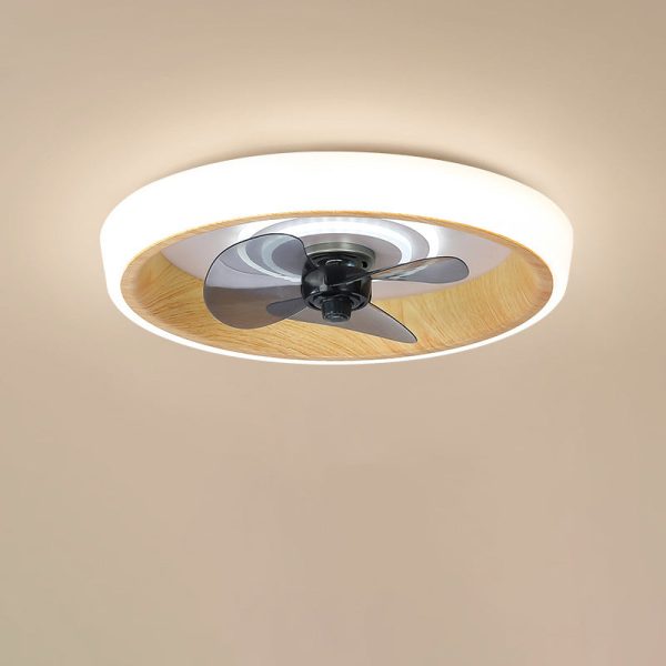 Modern Minimalist Round Wood Grain Aluminum Acrylic LED Flush Mount Ceiling Fan Light For Bedroom - Image 10