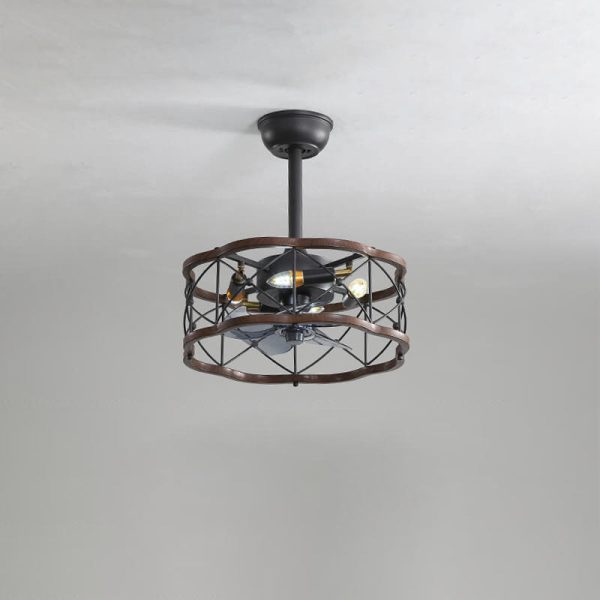 Industrial Minimalist Copper Iron Round Square 4-Light Semi-Flush Mount Ceiling Fan Light - Image 14