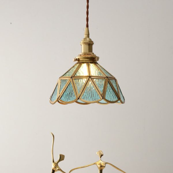 Nordic Vintage Water Pattern Glass Geometric Cone Brass 1-Light Pendant Light - Image 12