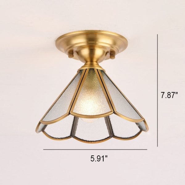 European Luxury Brass Glass Cone 1-Light Semi-Flush Mount Ceiling Light - Image 12