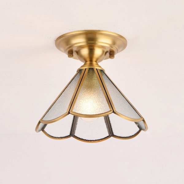 European Luxury Brass Glass Cone 1-Light Semi-Flush Mount Ceiling Light - Image 6
