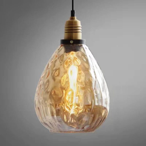 Nordic Vintage Amber Water Pattern Glass Dome 1-Light Pendant Light - Image 9