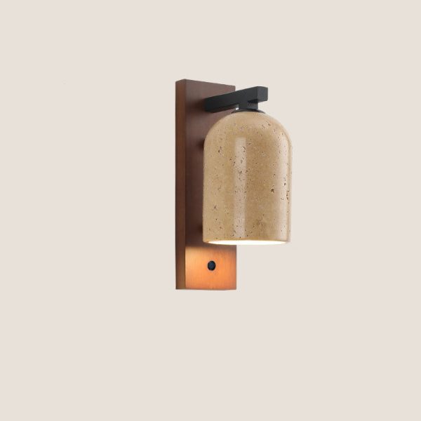 Japanese Vintage Stone Cylinder Wooden Base 1-Light Wall Sconce Lamp - Image 6