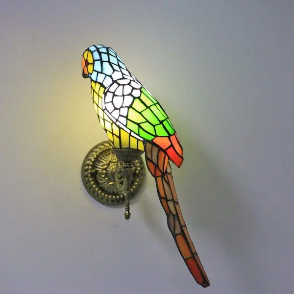 Tiffany Vintage Parrot Stained Glass 1-Light Wall Sconce Lamp - Image 2