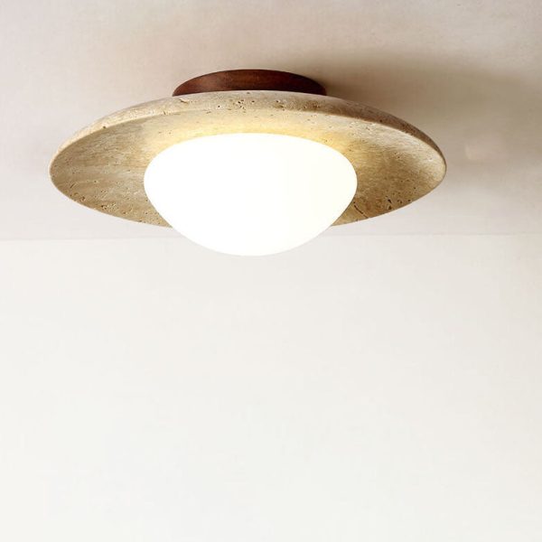 Japanese Minimalist Round Yellow Travertine Shade 1-Light Semi-Flush Mount Ceiling Light - Image 6