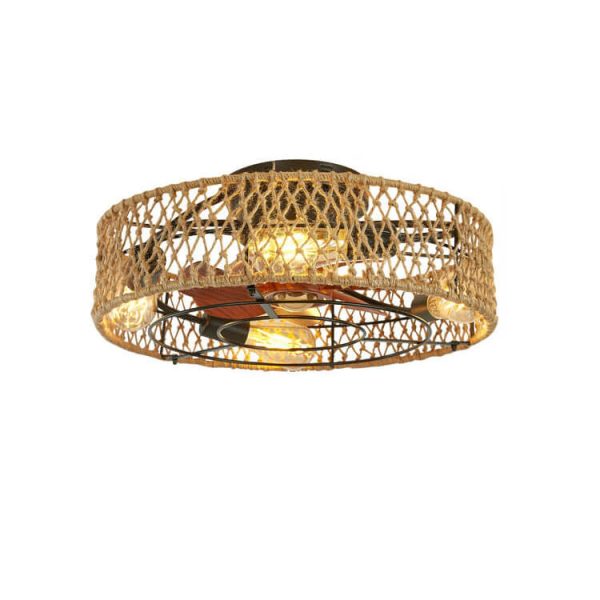 Traditional Rustic Round Drum Iron Hemp Rope 4-Light Semi-Flush Mount Ceiling Fan Light For Bedroom - Image 11