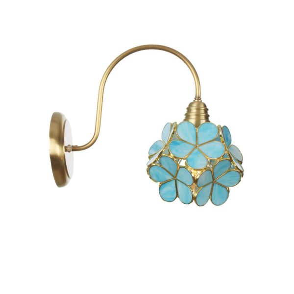 European Tiffany Vintage Brass Glass 1-Light Wall Sconce Lamp - Image 22