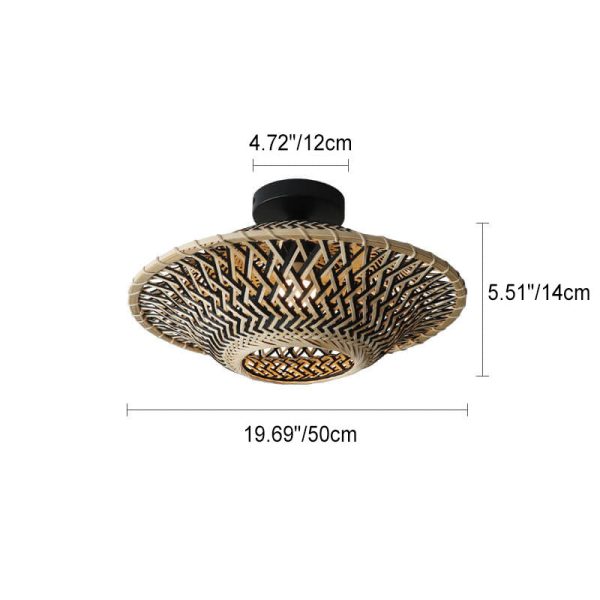 Chinese Zen Bamboo Weaving Flying Saucer Shape 1-Light Semi-Flush Mount Ceiling Light - Image 3