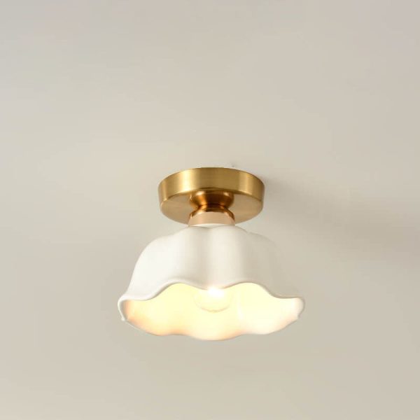 Scandinavian Modern Minimalist Iron Glass Ceramic Flower Diamond 1-Light Semi-Flush Mount Ceiling Light - Image 18