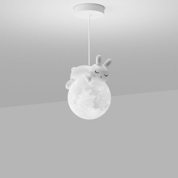 Contemporary Creative Resin Animal Rabbit Moon 1-Light Kids Pendant Light For Living Room - Image 15