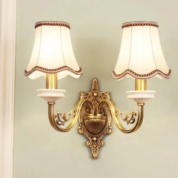 European Luxury Fabric Brass Carved 1/2 Light Wall Sconce Lamp - Image 4