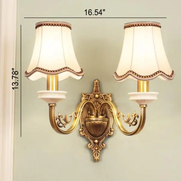 European Luxury Fabric Brass Carved 1/2 Light Wall Sconce Lamp - Image 13