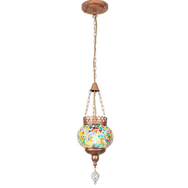 Contemporary Boho Iron Frame Stained Glass Ball Shade 1-Light Pendant Light For Living Room - Image 17