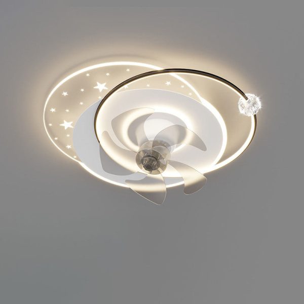 Contemporary Creative Iron Acrylic Round Square LED Semi-Flush Mount Ceiling Fan Light For Bedroom - Image 13