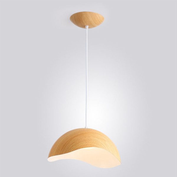 Contemporary Scandinavian Wood Grain Iron Dome Wave LED Pendant Light For Dining Room - Image 5