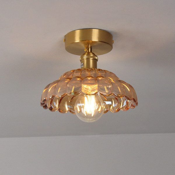 Vintage Brass Glass Dome 1-Light Semi-Flush Mount Ceiling Light - Image 3