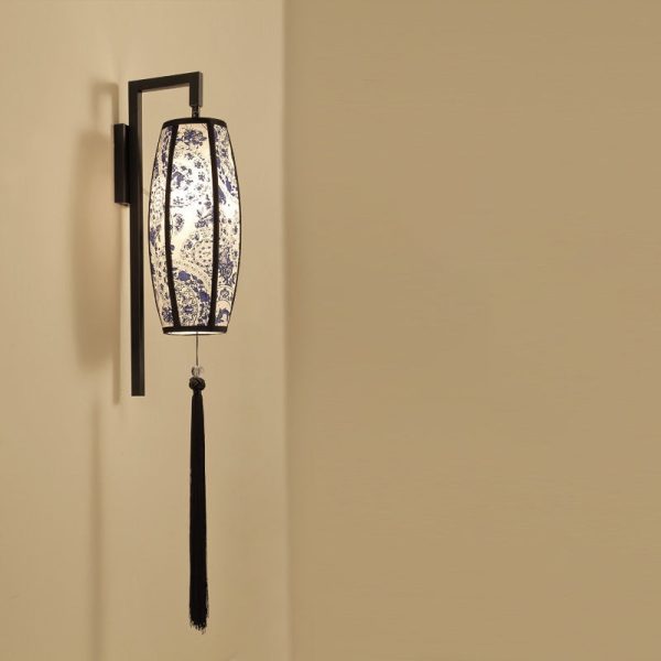 Chinese Vintage Painted Fabric Lantern Tassel 1-Light Wall Sconce Lamp - Image 5