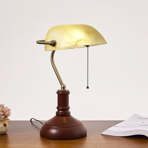 Vintage Solid Wood Glass Bank Zipper 1-Light Table Lamp - Image 16