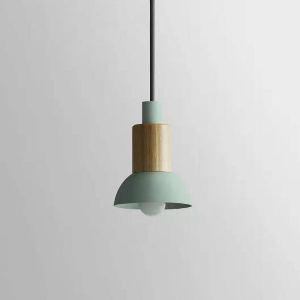 Contemporary Scandinavian Irregular Round Cylinder Iron Wood 1-Light Pendant Light For Living Room - Image 9