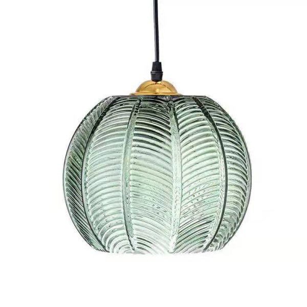 Contemporary Simplicity Green Leaf Patterned Glass Ball Shade 1-Light Pendant Light For Living Room - Image 9