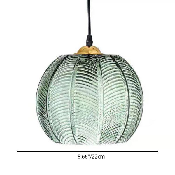 Contemporary Simplicity Green Leaf Patterned Glass Ball Shade 1-Light Pendant Light For Living Room - Image 6