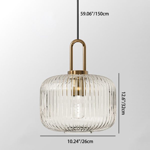 Contemporary Nordic Round Oval Pumpkin Stainless Steel Striped Glass 1-Light Pendant Light For Living Room - Image 6