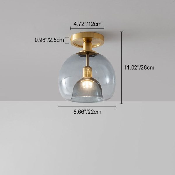 Contemporary Scandinavian Round Copper Glass 1-Light Semi-Flush Mount Ceiling Light For Living Room - Image 2