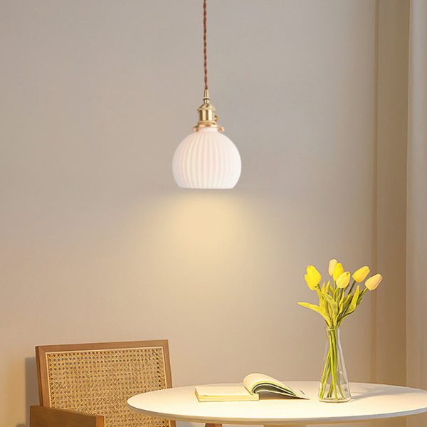 Japanese Minimalist Pure White Ceramic 1-Light Pendant Light - Image 15