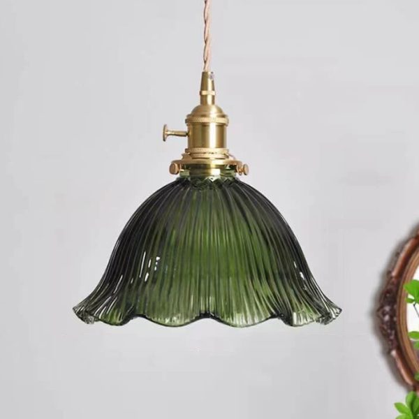 Nordic Modern Minimalist Flower Copper Walnut Glass 1-Light Pendant Light - Image 17