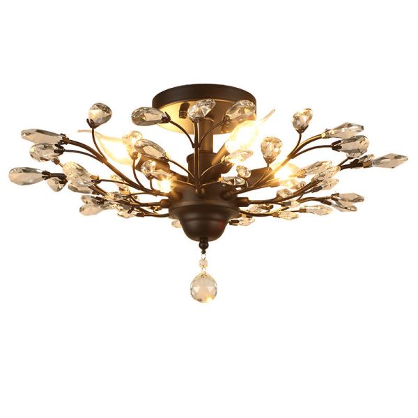 Traditional European Branch Iron Crystal 4/5/6 Light Semi-Flush Mount Ceiling Light For Living Room - Image 22