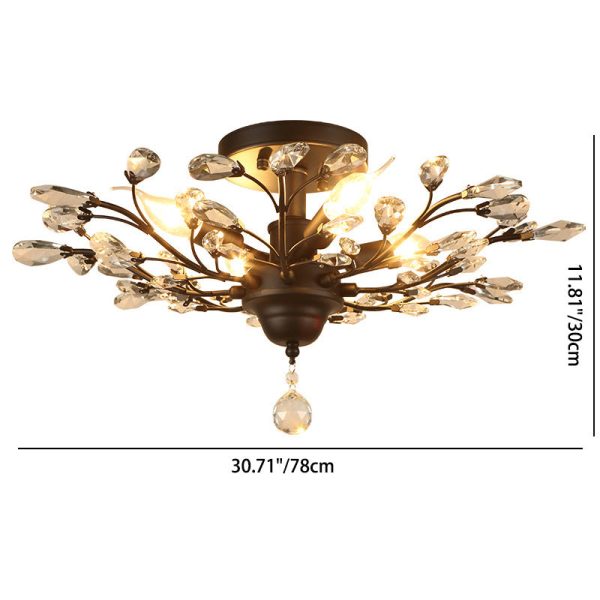 Traditional European Branch Iron Crystal 4/5/6 Light Semi-Flush Mount Ceiling Light For Living Room - Image 6