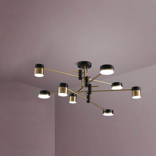 Modern Minimalist Black Gold Balanced 4-8 Light Semi-Flush Mount Light - Image 6