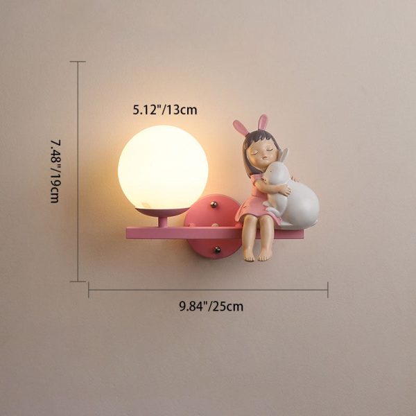 Contemporary Creative Kids Girls Unicorn Orb Resin Iron Glass 1-Light Wall Sconce Lamp For Bedroom - Image 4