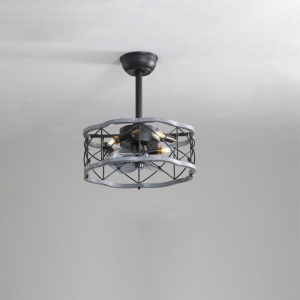 Industrial Minimalist Copper Iron Round Square 4-Light Semi-Flush Mount Ceiling Fan Light - Image 15