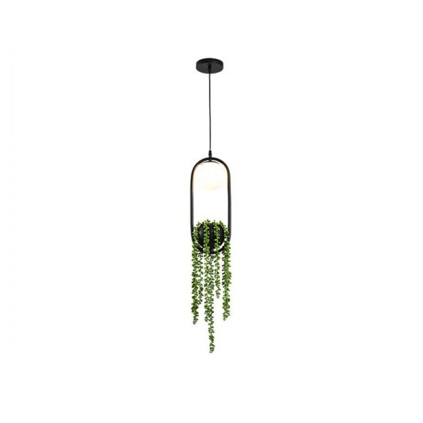 Modern Art Deco Iron Glass Elliptical Simulated Greenery 1-Light Pendant Light For Dining Room - Image 7