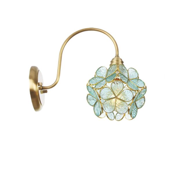 European Tiffany Vintage Brass Glass 1-Light Wall Sconce Lamp - Image 23