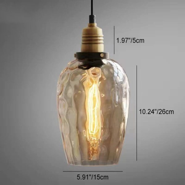 Nordic Vintage Amber Water Pattern Glass Dome 1-Light Pendant Light - Image 15
