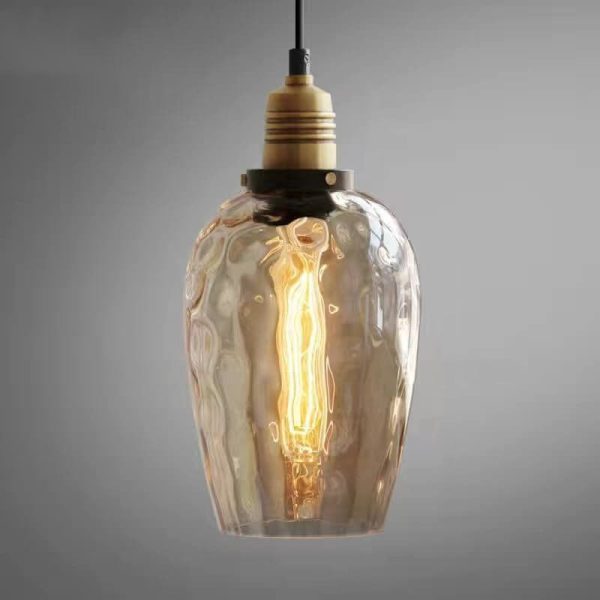 Nordic Vintage Amber Water Pattern Glass Dome 1-Light Pendant Light - Image 10