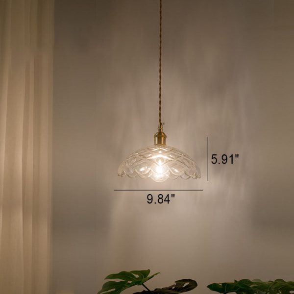 Nordic Vintage Clear Glass Flower Shape Brass 1-Light Pendant Light - Image 11