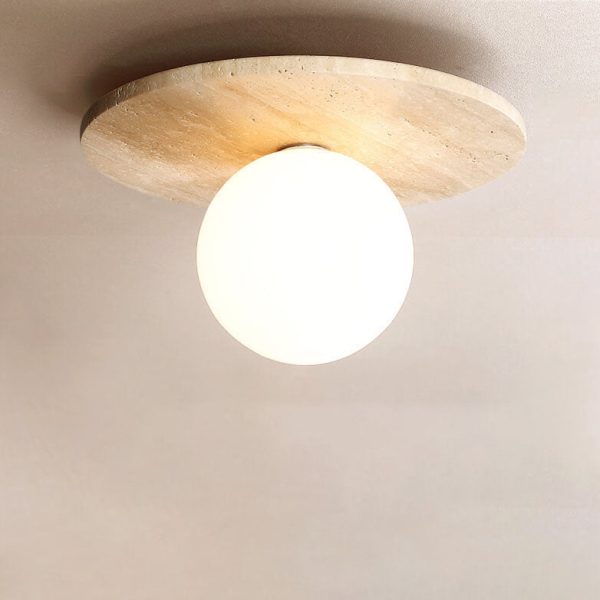 Japanese Minimalist Round Yellow Travertine Shade 1-Light Semi-Flush Mount Ceiling Light - Image 16