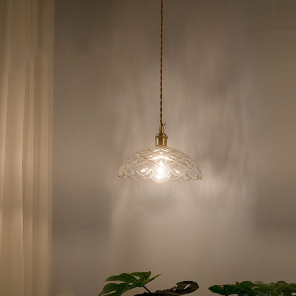 Nordic Vintage Clear Glass Flower Shape Brass 1-Light Pendant Light - Image 6
