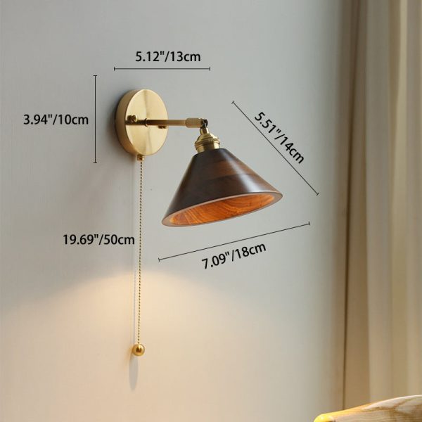 Contemporary Scandinavian Round Cone Dome Copper Wood 1-Light Wall Sconce Lamp For Bedroom - Image 6