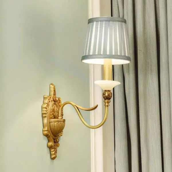 European Luxury Fabric Brass Carved 1/2 Light Wall Sconce Lamp - Image 5