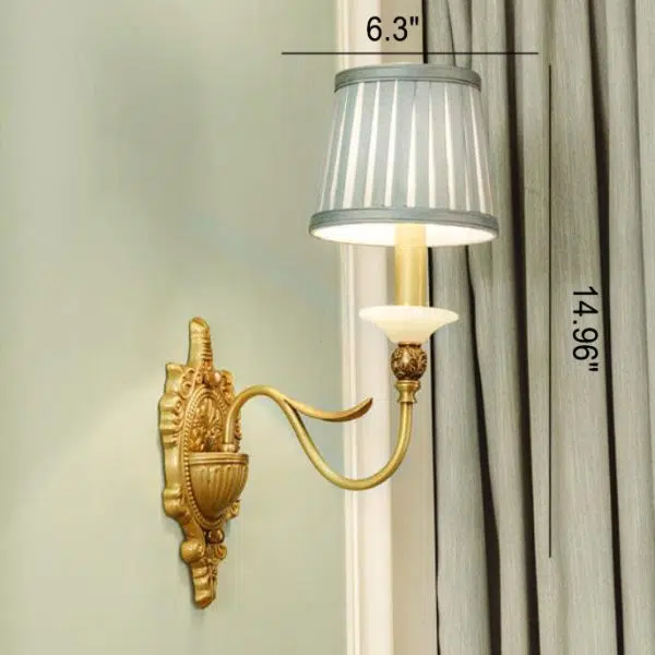 European Luxury Fabric Brass Carved 1/2 Light Wall Sconce Lamp - Image 14