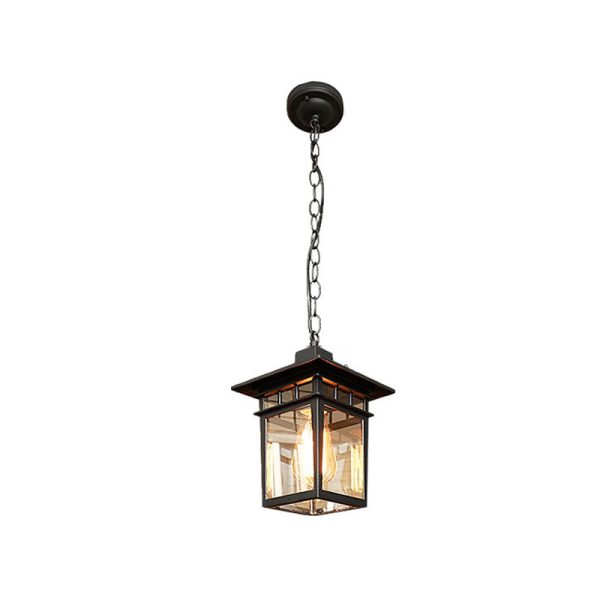 Outdoor European Square Cage Aluminum Glass 1-Light Waterproof Patio Pendant Light - Image 11