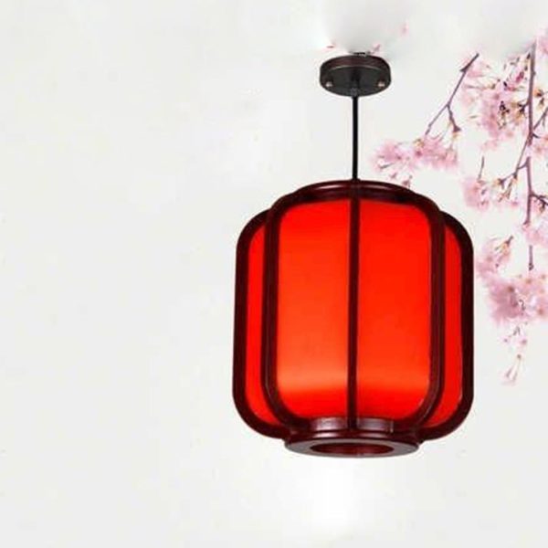 Modern Chinese Faux Sheepskin Wooden Lantern 1-Light Pendant Light - Image 12