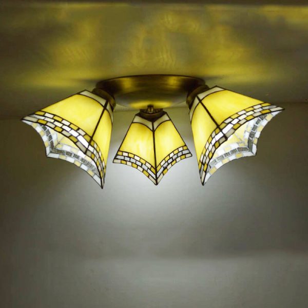 Tiffany Light Luxury Stained Glass Horn 3-Light Semi-Flush Mount Lighting - Image 7